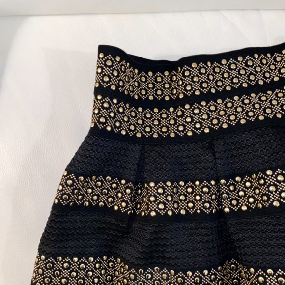 High Waist Rivet Studs Striped Skirt - Picture 4 of 5